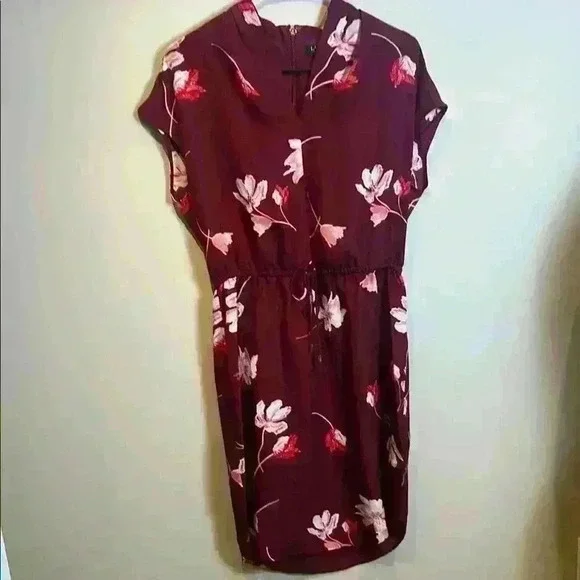 NWT Ralph Lauren sz 4P Burgundy Floral Print Midi Dress - Picture 2 of 9